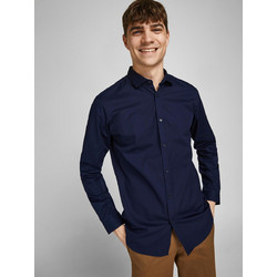 Jack & Jones Ανδρικό Πουκάμισο Βαμβακερό Μακρυμάνικο Slim Fit Navy Μπλε 12201905