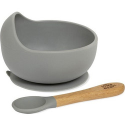 Interbaby Βρεφικό Σετ Φαγητού Σιλικόνης & Bamboo Petrol Grey SI001-76