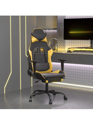 vidaXL Καρέκλα Gaming Δερματίνης με Ρυθμιζόμενα Μπράτσα και Υποπόδιο Μαύρη Χρυσή 345413