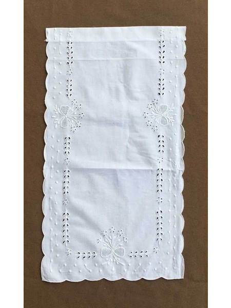 Κουρτίνα Λινή Κεντητή Χειροποίητη 30x55 - DressingHome - Χίος - Λευκό