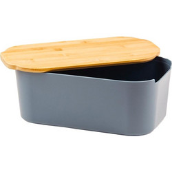 Πλαστική Ψωμιέρα με Καπάκι από Ξύλο Bamboo, 33x18.5x12 cm Αν Ανθρακί - Aria Trade