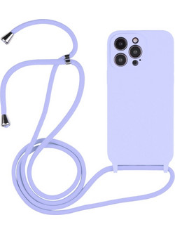 Θήκη Liquid Silicone με Λουράκι Λαιμού για iPhone 14 Pro - Light Purple