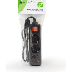 Energenie UPS Power Strip 3 Schuko Sockets fused switch 16 A C14 plug 0.6m Cable Black EG-PSU3-01