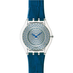 Swatch Blue Lustrous Bliss Γυναικείο Ρολόι με Μπλε Δερμάτινο Λουράκι SFZ111