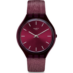 Swatch Skintempranillo Γυναικείο Ρολόι με Μπορντό Δερμάτινο Λουράκι SVOV101
