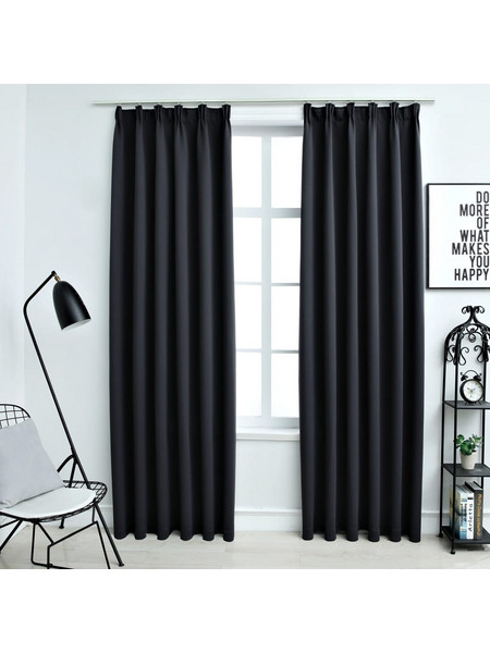 vidaXL Κουρτίνα Συσκότισης με Γάντζους 140x225 Μαύρη 134415 2τμχ