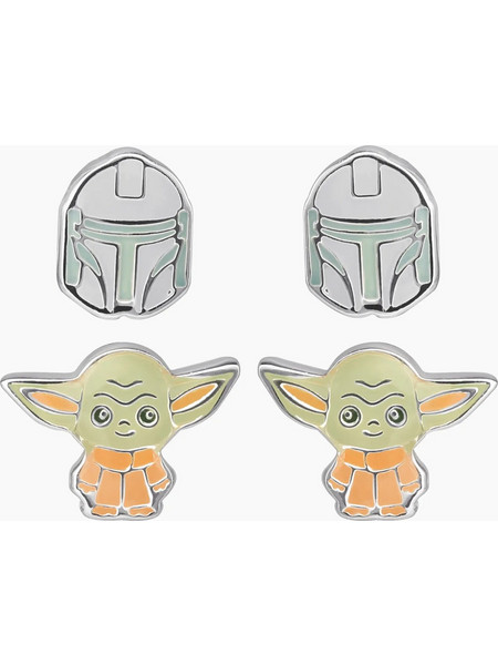 THE MANDALORIAN: 2 Pairs of Studs Earrings - Silver Plated Brass