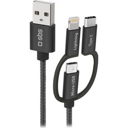 SBS DATA CABLE MFI 3 ΙΝ 1 TYPE C / MICRO USB / LIGHTNING 1.2m black