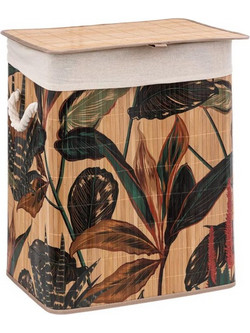 Bamboo Καλάθι Απλύτων Πτυσσόμενο, χωρητικότητα 60ltr σε floral Tropical Μοτίβο, 50x41.50x30 cm - Aria Trade