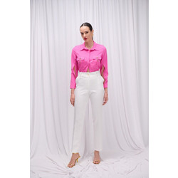 Fibes Fashion Ψηλόμεσο Υφασμάτινο Γυναικείο Παντελόνι Chino Κανονική Εφαρμογή Άσπρο 04-7261