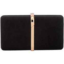 Τσαντάκι clutch βελούδινο σε μαύρο χρώμα με χρυσή λεπτομέρεια στη μέση 20x12x3cm