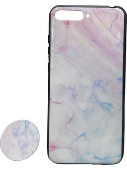 Θήκη TPU Back Cover Pink Marble με Pop Holder για Huawei Y6 2018, ροζ