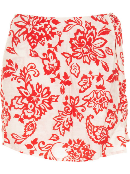 Only Μίνι Φούστα Υφασμάτινη Ψηλόμεση Κρουαζέ Floral Λευκή Κόκκινη 15323871