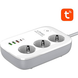 Ldnio Έξυπνο Πολύπριζο 3 Θέσεων με Διακόπτη και 4 USB Smart Wi-Fi Power Strip Tuya - Άσπρο (SEW3452)
