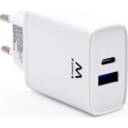 Ewent Φορτιστής Χωρίς Καλώδιο με Θύρα USB-A & USB-C 20W Power Delivery & Quick Charge 3.0 White EW1321