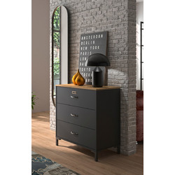 Manchester Συρταριέρα Με 3 Συρτάρια 81x40x82εκ. Helvezia Oak / Black