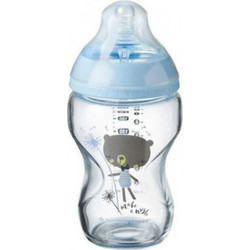 Tommee Tippee Closer To Nature Γυάλινο Μπιμπερό με Θηλή Σιλικόνης κατά των Κολικών 0m+ Bear Blue 250ml