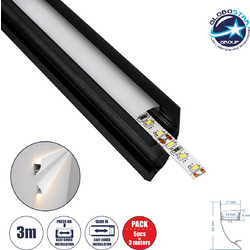GloboStar(R) SURFACE-PROFILE 70859-3M Προφίλ Αλουμινίου - Βάση & Ψύκτρα Ταινίας LED με Λευκό Γαλακτερό Κάλυμμα - Επιφανειακή Χρήση Δημιουργίας Κρυφού Φωτισμού - Πατητό Κάλυμμα - Μαύρο - 3 Μέτρα - Πακέ