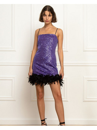 Twenty-29 Sequin Mini Φόρεμα για Γάμο / Βάπτιση με Παγιέτες Μωβ 8664