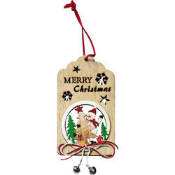 Merry christmas ξύλινο καφέ με καμπανάκι 11,5x7cm 93-3639