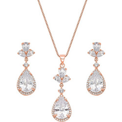 Gloria Hope GH22RW-10026 Νυφικό Σετ Κολιέ με Σκουλαρίκια Από Ροζ Επιχρυσωμένο Ατσάλι