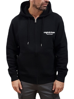Jack & Jones Ανδρική Ζακέτα Φούτερ με Κουκούλα και Φερμουάρ Μαύρη 12241691