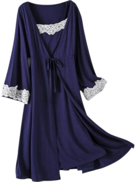 Navy blue, Σετ εγκυμοσύνης και θηλασμού, 2 τμχ (νυχτικό-ρόμπα) Queen Mother