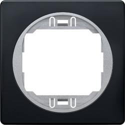 EON E6801.E1S One-gang frame 80x80, soft-touch black with silver holder