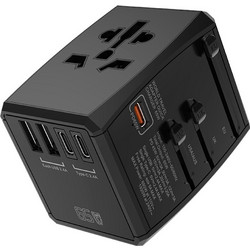 Techsuit - Travel Adapter (HHT906) - PD65W, 2 x USB, 3 x Type-C, EU, UK, AUS, US - Black