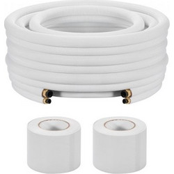 VEVOR Σετ Γραμμής Mini Split 30,5 m, Σωλήνας Χαλκού AC με Εξωτερική Διάμετρο 9,5 & 15,9 mm, 3/8 Λευκό Πάχος Μονωτικό Πηνίο PE με Παξιμάδια Φλάντζας, Ταινίες Δεσίματος, για Σύστημα Κλιματιστικού Mini S
