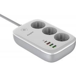 Επιτραπέζιος Φορτιστής Energizer EPB2500W02EU 2500W 10A Max με 3xΣούκο + 1xUSB-C PD30W + 3xUSB-A 18W QC3.0 / 2.4A, Διακόπτη Ασφαλείας On/Off και Έλεγχο μέσω WiFi, Καλώδιο 2m Λευκός