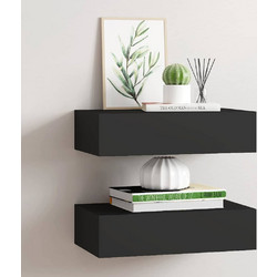 vidaXL Σετ 2 Μαύρα Ράφια με Συρτάρι στον Τοίχο 40x23,5x10cm από MDF και Μέταλλο 330244