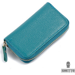 Ghetto Vintage Leather Zipper Key Holder Wallet | Compact Key Organizer with Card Slots Blue