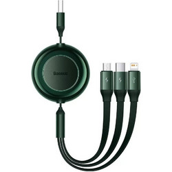 Baseus Bright Mirror 2 Flat / Retractable USB to Lightning / Type-C / micro USB Cable 3.5A Πράσινο 1.1m (CAMJ010006) (BASCAMJ010006)