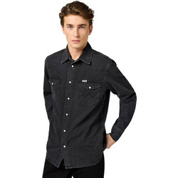 Wrangler Ανδρικό Πουκάμισο Τζιν Μακρυμάνικο Κανονική Γραμμή Μαύρο 112362906