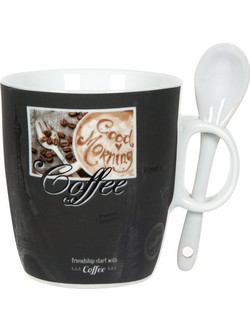 Σετ Κούπα Mini Πορσελάνη Μαύρη Coffee 220ml &amp Κουταλάκι