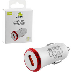 8276217 LIME ΦΟΡΤΙΣΤΗΣ ΑΥΤΟΚΙΝΗΤΟΥ USB 3.0 FAST CAR CHARGER QC 3.0 LCU02 20W 5V-3.5A/9V-2.4A/12V-1.8A WHITE