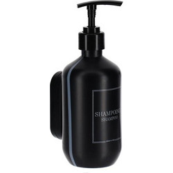 Πλαστικός Διανεμητής Dispenser Σαμπουάν 380ml με Στήριγμα για τον Τοίχο σε Μαύρο Χρώμα, 7x17 cm - Aria Trade