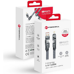 FORCELL F-ENERGY C241 4in1 Καλώδιο Type C / USB A σε Type C / Lightning QC PD 3A 60W 1m