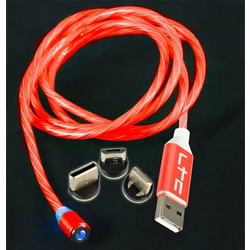 LTC Audio MAGIC-CABLE-RD - 1m Red Luminous Magnetic Charging Cable with 3 Prongs (Lightning/iPhone, USB-C, and Micro-USB) (65-1097)