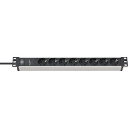Brennenstuhl Alu-Line 19" Steckdosenleiste 8-fach (schwarz/silber, 1HE, 2 Meter, 19.500A Uberspannungsschutz)
