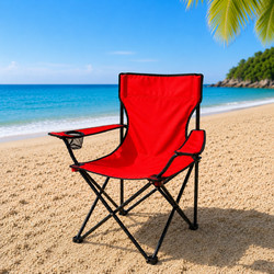 Καρέκλα Παραλίας Camping Πτυσσόμενη Κόκκινο 80x50x80cm με Θήκη Ποτηριού & Τσάντα Μεταφοράς - Galifas