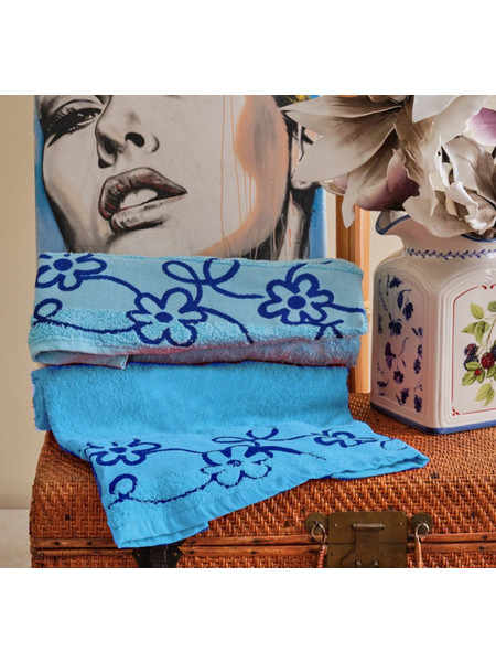 Πετσέτες Σετ All Time Floral Blue Cotton Cokitex 2Τεμ