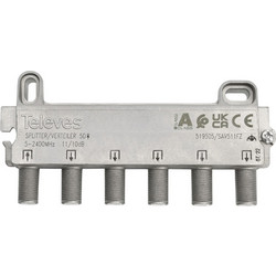 Televes 519505 | Μεταλλικός διακλαδωτής F 5-2400Mhz ALL-BAND 5 εξόδων, με πέρασμα DC απο το OUT προς το ΙΝ