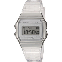 Casio Ψηφιακό Γυναικείο Ρολόι Χρονογράφος με Λευκό Καουτσούκ Λουράκι F-91WS-7EF