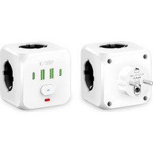 Πρίζα Tech Protect PCL3X4 Power Socket 3 Πριζών Σούκο και 2 θύρες USB & 2 TYPE-C λευκό