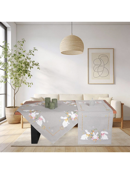 Κεντητή Πασχαλινή Τραβέρσα Γκρι 40x170 Ilis Home