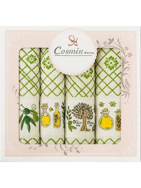 Σετ Ποτηρόπανα 4 Τεμαχίων 40x60 Cosmin Green Olive Fresh Line