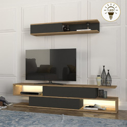Σύνθεση τηλεόρασης Manet Megapap με LED χρώμα sepet oak - ανθρακί 180x29,5x39εκ