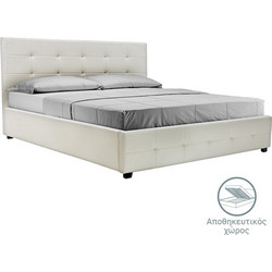 Κρεβάτι Roi pakoworld 160x200 PU λευκό ματ + αποθηκευτικό χώρο